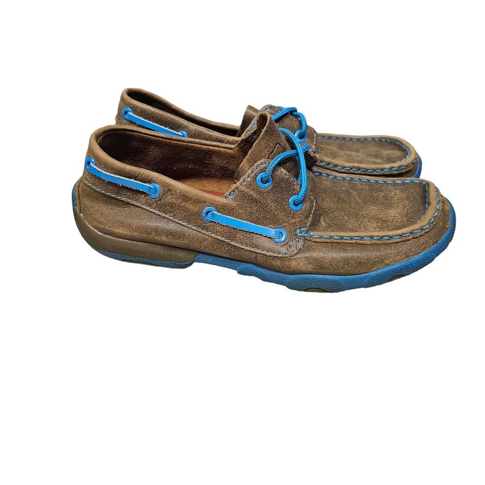 Twisted X Brown Suede Boat Shoes with Blue Accents